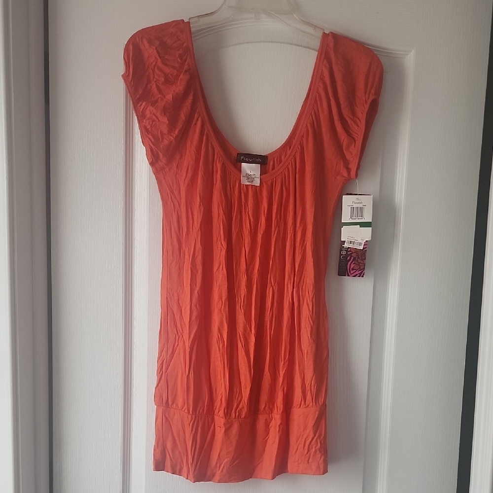 Fleurish Orange Cap Sleeve Pleated Blouse